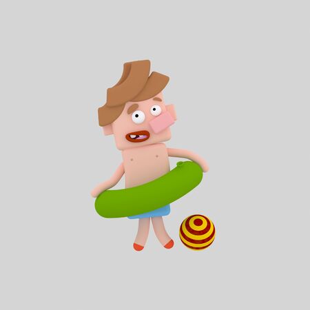 Kid holding a float. 3d illustrationの写真素材