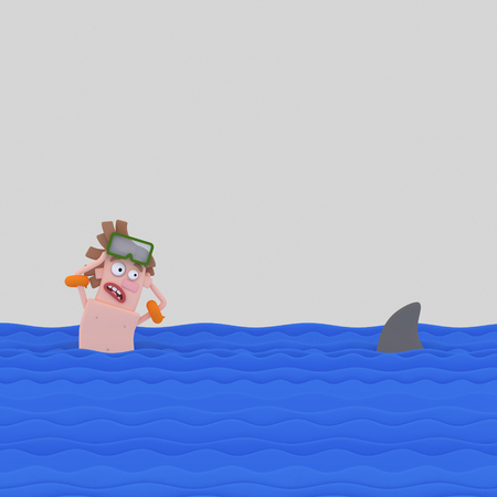 Scared Swimmer 3d illustrationの写真素材