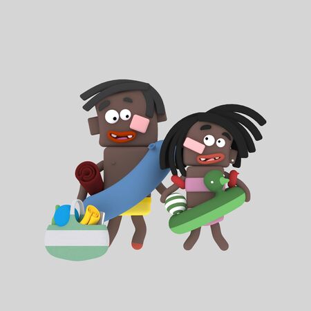 Black children on beach. 3d illustrationの写真素材