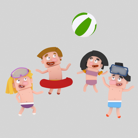 Children playing beach ball. 3d illustrationの写真素材