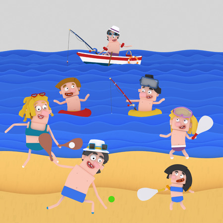 People enjoying at the beach. 3d illustrationの写真素材