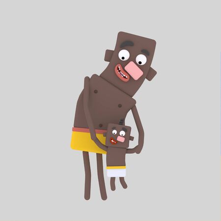 Black man with baby. 3d illustration.の写真素材