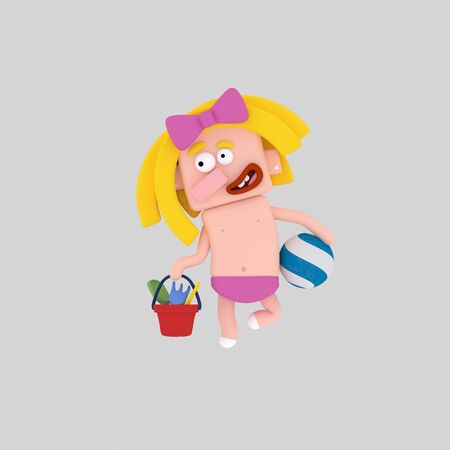Blonde girl on a beach. 3d illustration.の写真素材