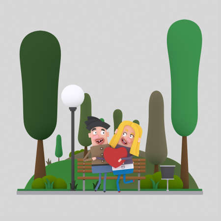 Couple in love in the park. 3d illustration.の写真素材