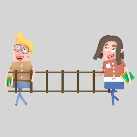 Students holding a wood ladder. 3d illustrationの写真素材