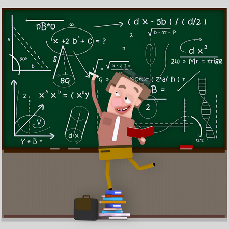 Teacher writing maths formula on chalkboard. 3d illustrationの写真素材
