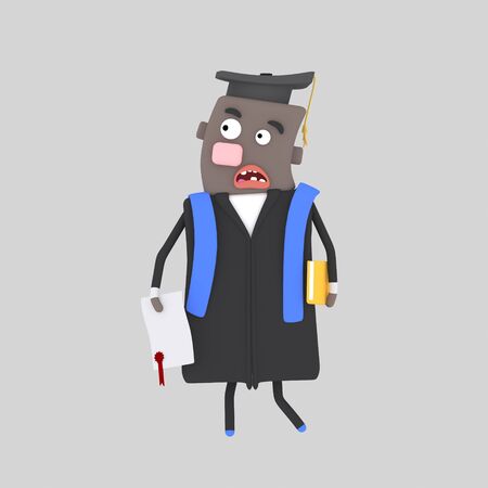 Worried Graduate black boy. 3d illustrationの写真素材