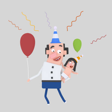 Happy father with daughter. 3d illustrationの写真素材