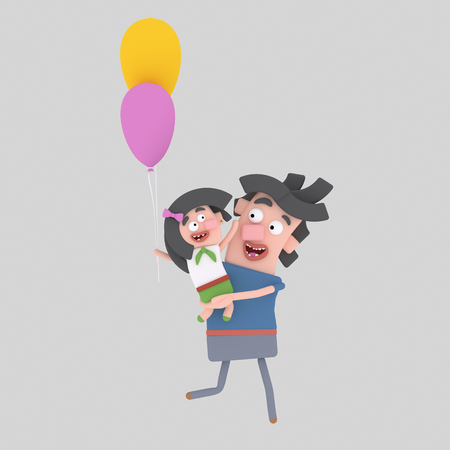 Happy father with daughter. 3d illustrationの写真素材