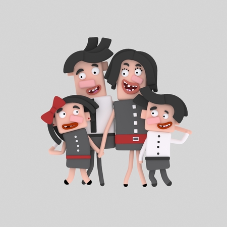 Brunette family. 3d illustrationの写真素材