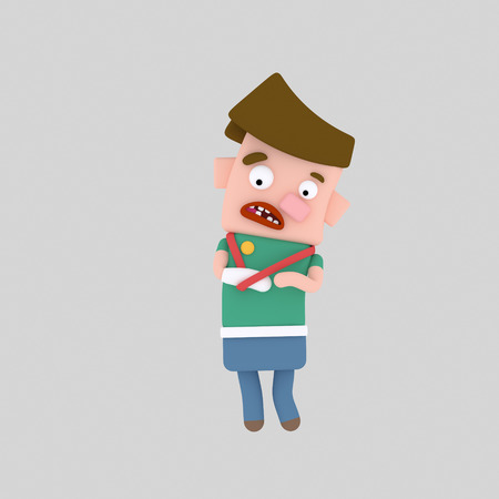 Boy with a broken arm. 3d illustrationの写真素材