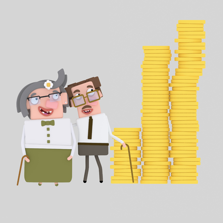 Old couple looking their saving. 3d illustrationの写真素材