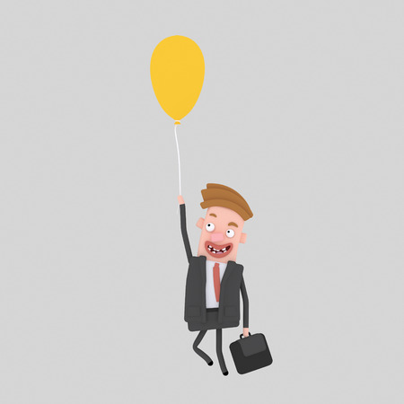 Man flying with a balloon. 3d illustrationの写真素材
