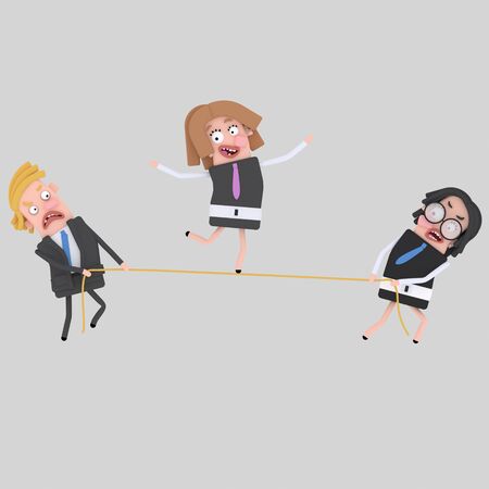 Businesswoman balancing on rope. 3d illustrationの写真素材