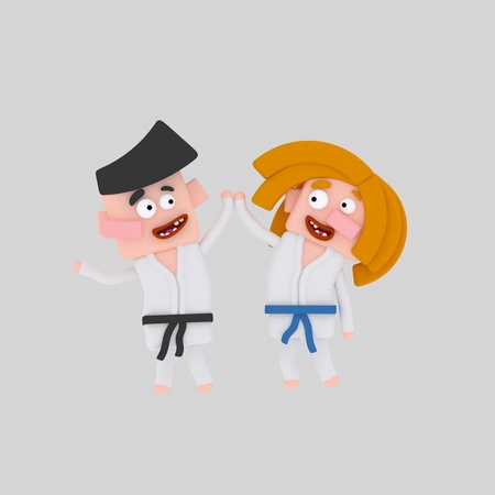 Children karate team. 3d illustrationの写真素材