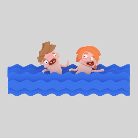 Children swimming. 3d illustrationの写真素材