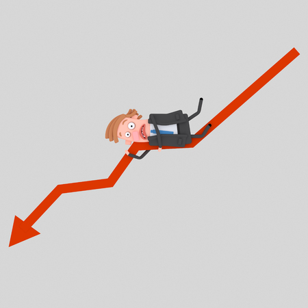 Worried businessman lying on a graph going down .. 3d illustrationの写真素材
