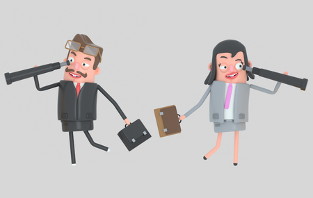 Business couple looking forward in a spyglasses.3d illustrationの写真素材