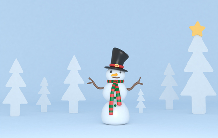 Snowman in forest scene. Isolated.の写真素材