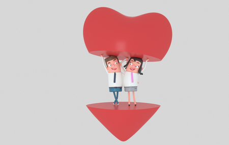 Couple in love holding a big half piece of heart. Isolatedの写真素材