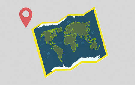 World map paper and location icon. 3d illustratioIsolated. Easy automatic vectorization. Easy...