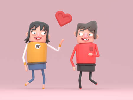 Lovely boy holding a pink banner with love text. Valentine.の写真素材