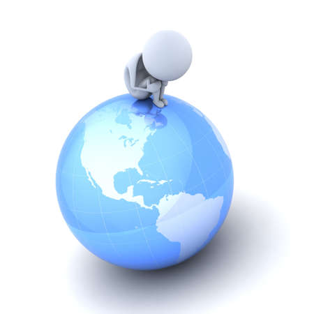 3d thinker on globeの写真素材