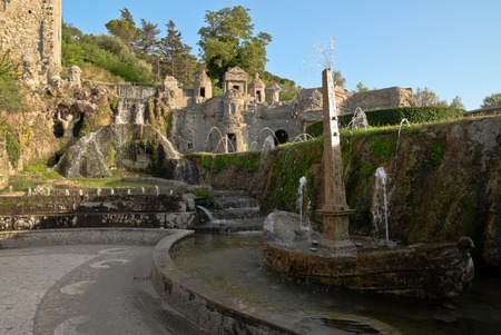 View of the fountain of Rometta of Villa dEste in Tivoliのeditorial素材
