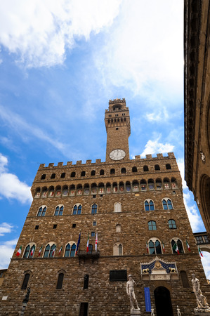 Facade of the Palazzo Vecchio in Florence during the dayのeditorial素材