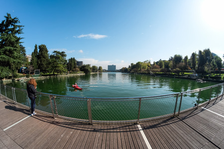 ROME  November 8 2014  A view of the artificial lake of EUR in Rome and its main recreational activities of visitors to the site.のeditorial素材