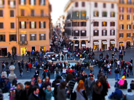 ROME  December 27, 2011  Tilt-Shift version of Piazza di Spagna in Rome crowded with tourists at Christmas time.のeditorial素材