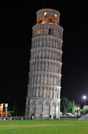 PISA  August 19, 2011  Night glimpse of the Tower of Pisa in Italy with tourists.のeditorial素材