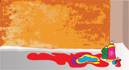 City wall for graffity, ballons with a paint, the multi-coloured paints poured under a wallのイラスト素材