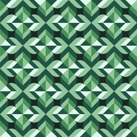 Geometrical overlapping shapes green color seamless pattern. Visual illusionのイラスト素材