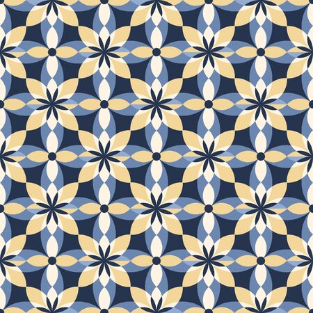 Overlapping shapes blue and yellow seamless floral patternのイラスト素材