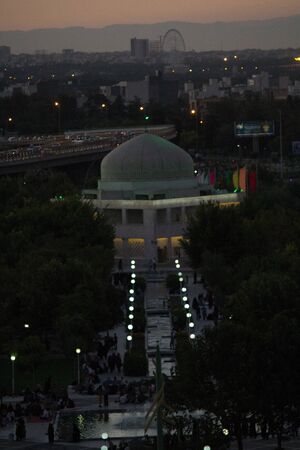 Mashhad Iran   August 30 2014: Aerial view of the Holy City of Mashhad and the shrine of Imam Reza Show some high buildings And some mountains and high plateaus and terrain to the city.のeditorial素材