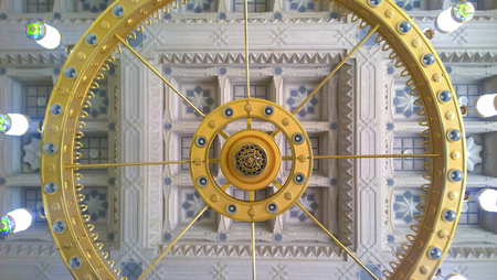 An internal image of the Prophet's Mosque in Medina in Saudi Arabia, Show where the decoration and construction of Islamic architecture.のeditorial素材
