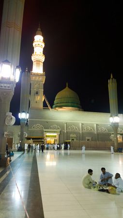 An external image of the Prophet's Mosque in Medina in Saudi Arabia,  It shows the minarets and...