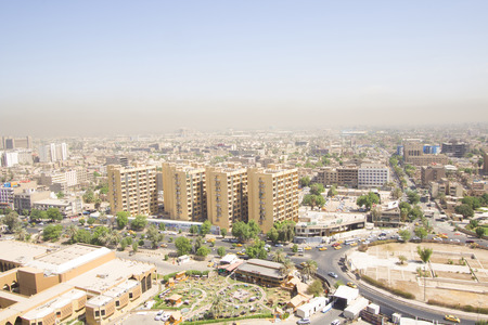 Aerial photo of the city of Baghdad, and shows where residential complexes. The city of Baghdad, capital of Iraq.のeditorial素材