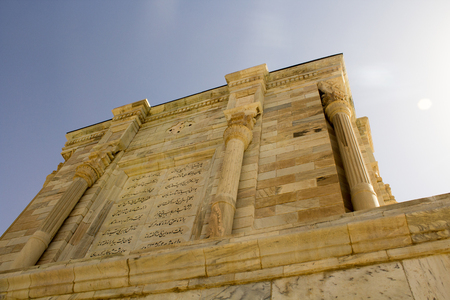Picture of mausoleum of poet Firdausi in the Iranian city of Mashhad, and the shrine was built on the Roman style with a statue of the poet.のeditorial素材