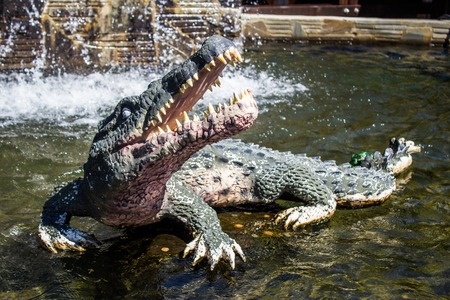 Sculpture relics were opened jaws of a crocodileの写真素材