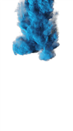 Blue dense smoke on a white background isolated.の写真素材