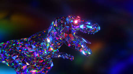 Collection of diamond animals. Roaring dinosaur. Nature and animals concept. Low poly. 3d illustration.の写真素材