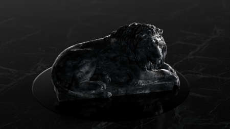 The sculpture of a lion on the platform. Gray black marble. 3d illustrationの写真素材