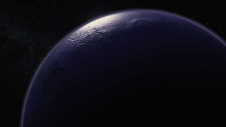 Cosmos concept. Flight over Neptune. Purple planet. Top view of the planets surface. 3d Illustrationの写真素材