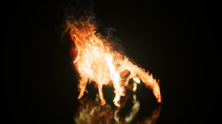Burning Collection. Fire spider. Nature and animals concept. Orange color. 3d Illustrationの写真素材