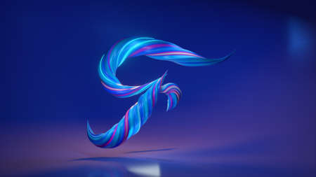 Collection Winding Alphabet. Unique twisted letters. Blue. Letter F. 3d Illustrationの写真素材