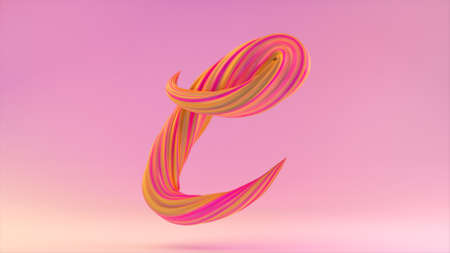 Collection Winding Alphabet. Unique twisted letters. Pink yellow. Letter C. 3d Illustrationの写真素材