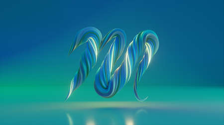Collection Winding Alphabet. Unique twisted letters. Blue. Letter M. 3d Illustrationの写真素材