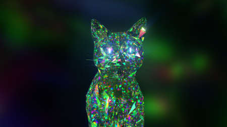Collection of diamond animals. Nature and animals concept. Cat. Green color. Lowpoly. 3d Illustrationの写真素材